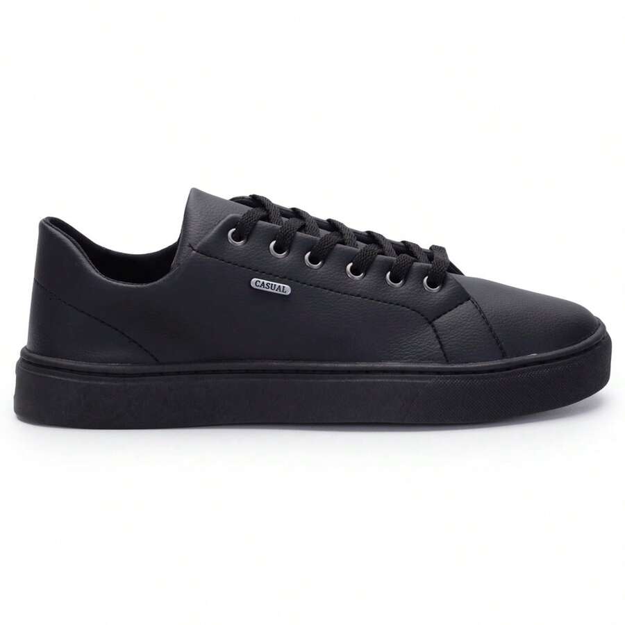 Basic Casual Sneakers With Eyelets, Lace-Up Closure, Perfect For Everyday Wear At Home, Office, Parties, And Vacations – Timeless. - Black - View 1
