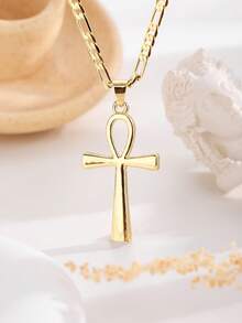 Fashionable & Exquisite Ankh Cross Pendant Necklace, 14K Gold Plated Copper Unpolluted Jewelry, Middle Eastern Style, Unisex, Holiday Gift & Blessing - Necklace - View 6