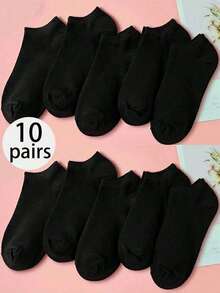 10双装女士春夏新款中筒袜，吸湿透气，白/黑/灰三色可选，均码 - 黑色 - 查看 6