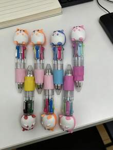 6/12/24/30pcs Set Random Cartoon Cute 4-Color Mini Ballpoint Pens, Suitable For Students, 4-Color Mini Ballpoint Pens, Craft Pens, Colored Pens, 4-Color Ink, Student Office Stationery Gift Box Set, 0.7mm Refill, Back To School Essential, Learning Supplies - Multicolor - View 4