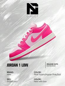 Nike Air Jordan 1 Low Valentine's Day (GS) - Women's Lifestyle Sneakers – Shoes For Woman-Vintage-Spring & Summer-Inspired Running Shoes, Shock-Absorbing Comfort, Gym To Streetwear Casual Wear-Easter Gift– 553560 661 - Pink Foam/Hyper Pink/Sail - 查看 6