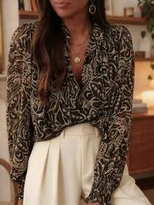 Solstice Apparel Vintage Bohemian Style Floral Print Ruffle Collar Loose Lantern Sleeve Chiffon Blouse, Suitable For Casual Outings, Work, Dates, Gatherings With Friends, Spring/Summer Top - Multicolor - View 6