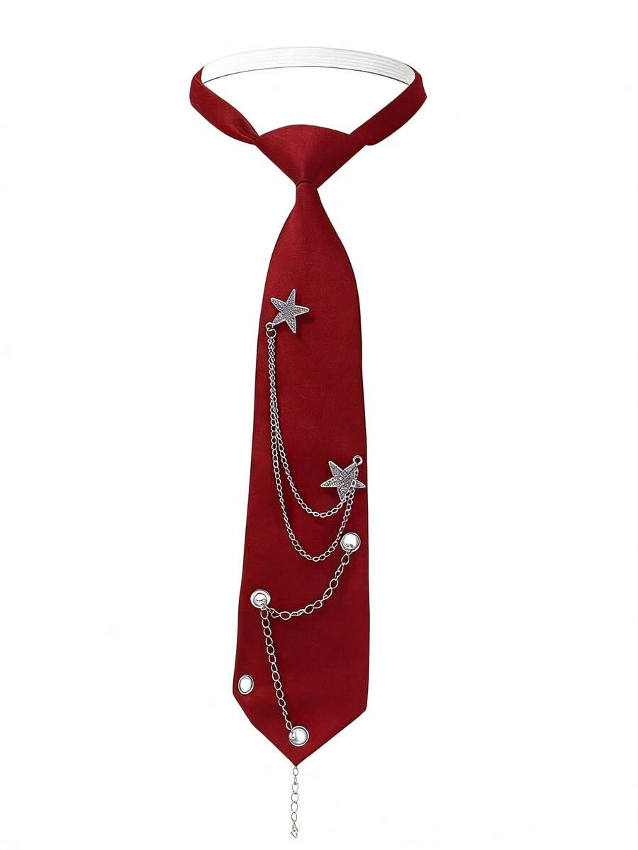 Women's Fashion Casual Star Metal Chain Tie, No Tie Required, Vacations, And Traveling - 酒紅色 - 查看 1
