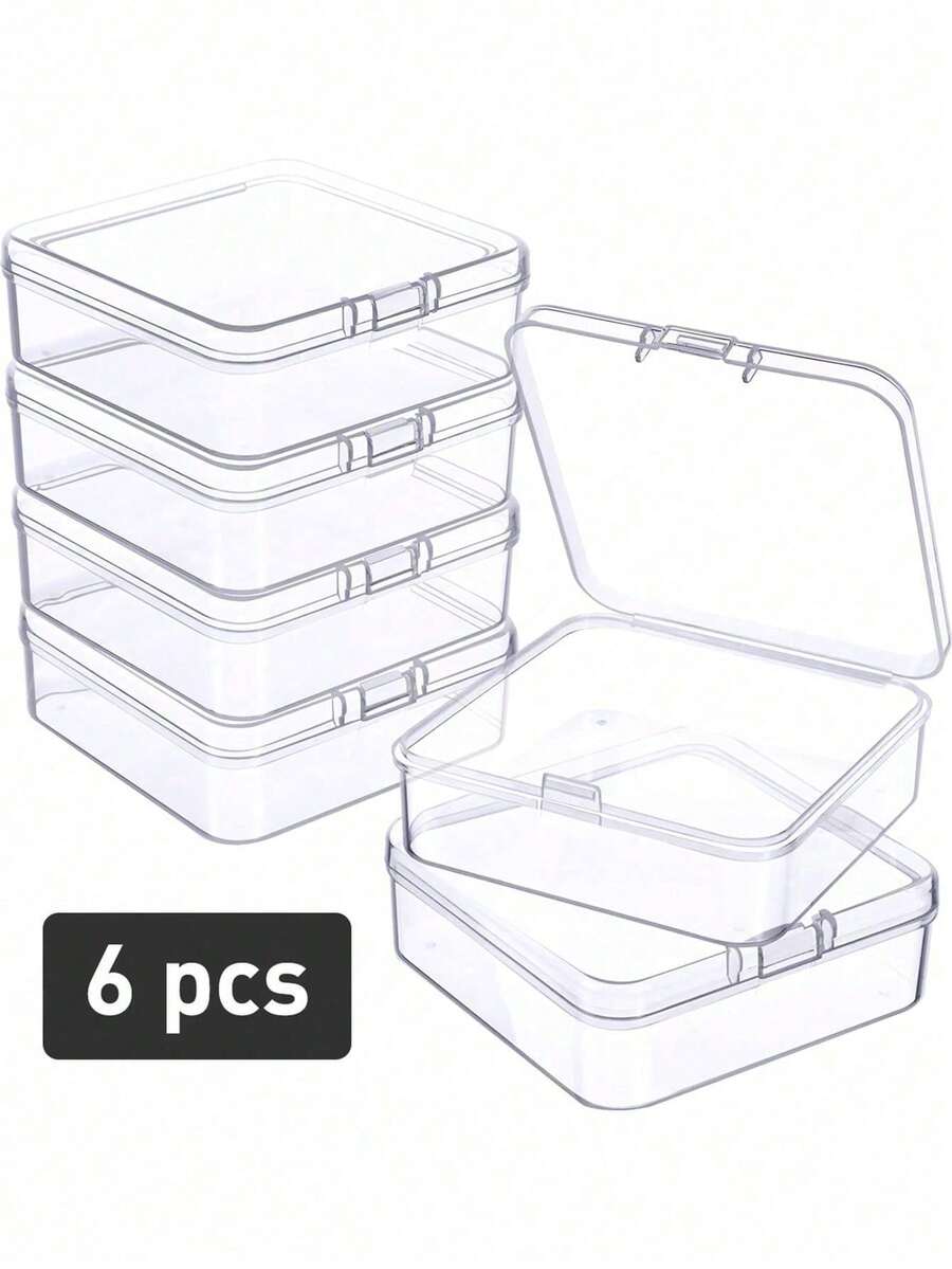 6/12pcs Mini Sticker Storage Boxes, Transparent Plastic Bead Storage Boxes, Suitable For Collecting Small Items, Beads, Jewelry, Business Cards, Game Accessories, Crafts, School Supplies, Ideal For Back To School, Christmas, Halloween And More Occasions - Trong suốt - Xem 1