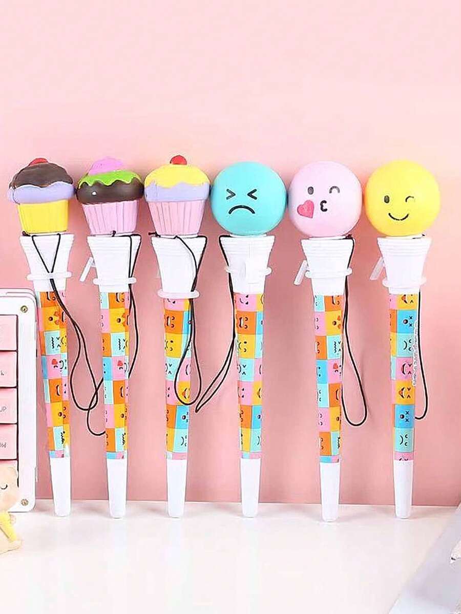 1支/3支装笑脸减压圆珠笔 0.5mm 黑色中性笔，趣味办公及学生用品，女士适用 - 表情包原子筆 - 查看 1