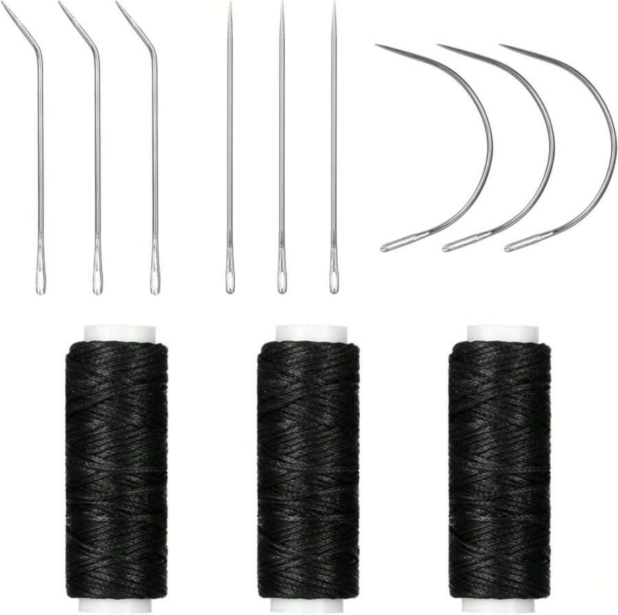 Cobee 12 Pcs Sew In Needle And Thread For Hair, Black Needle And Thread Kit Upholstery Thread, Curved Upholstery Needles For Making Wig Hair Hand Sewing Hair Weave Extension - Trắng - Xem 1