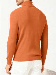 Jersey de cuello alto de unicolor de manga larga, versátil y casual para hombres, para otoño e invierno - Naranja - Ver 2