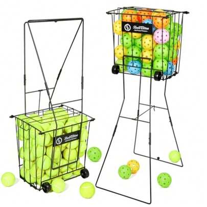 Tennis Ball Hopper and Picker Foldable Rolling and Standard Options for Ball Collection