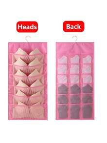1pc Double-Sided Hanging Wardrobe Bra Storage Bag With 12 Inner Lingerie Net Pockets, Space-Saving Wardrobe Wall-Mounted Bra Organizer Bag - Multicolor - View 7