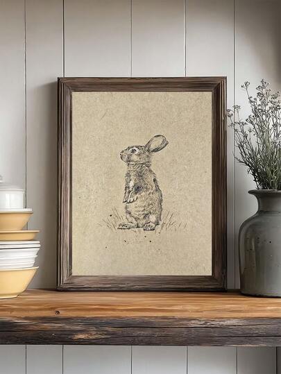1pc Vintage Easter Bunny Print, Muted Spring Rabbit Painting Printable Wall Art, Animal Cottagecore Decor, Easter Wall Art, The Ideal Gift For Friends, Bedroom Art Print, Living Room Decor, Office Decor, Kitchen Decor, Bathroom Decor, Wall Arts, Wall Decor, Home Decor, Room Decor, Canvas Wall Art, Posters, Wall Art With Frame, Optional Frame ﻿