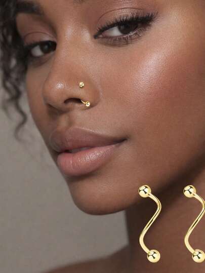 925纯银单环鼻钉，螺旋旋转鼻钉，独特弧形设计，球形扣，女士螺旋鼻钉