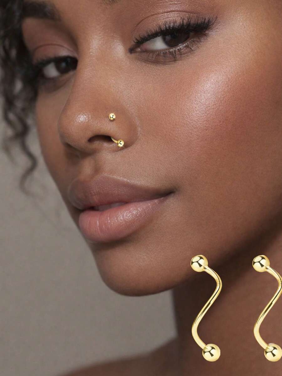 925 Sterling Silver Single Nose Ring, Spiral Rotating Nose Stud, Unique Curved Design, Ball Closure, Women's Spiral Nose Ring - Single Nose Ring - View 1