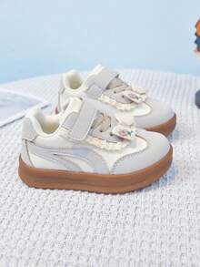 1 Pair Cute Bow & Floral Lace Girls' Athletic Shoes, Soft Mesh Lightweight Casual Sneakers, Toddler Walking Shoes, All Season - Beige - View 6