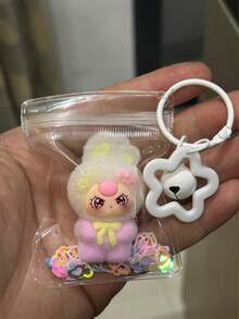 1pc Latest KEYCEO Bunny Doll Series PVC Decorative Collectible Doll, Featuring Exquisite Sakura-Shaped Keychain, Transparent Protective Pouch, And Glitter Accent Design, Portable And Suitable As New Year, Thanksgiving, Christmas, Or Other Holiday Limited Edition Gift, Party Favor, Or Gathering Giveaway - Multicolor - View 8