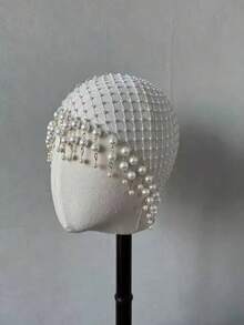 1pc White Pearl Decorated Hairband With Rhinestone Accent For Women, Luxury Headpiece Halloween - 白色 - 查看 12