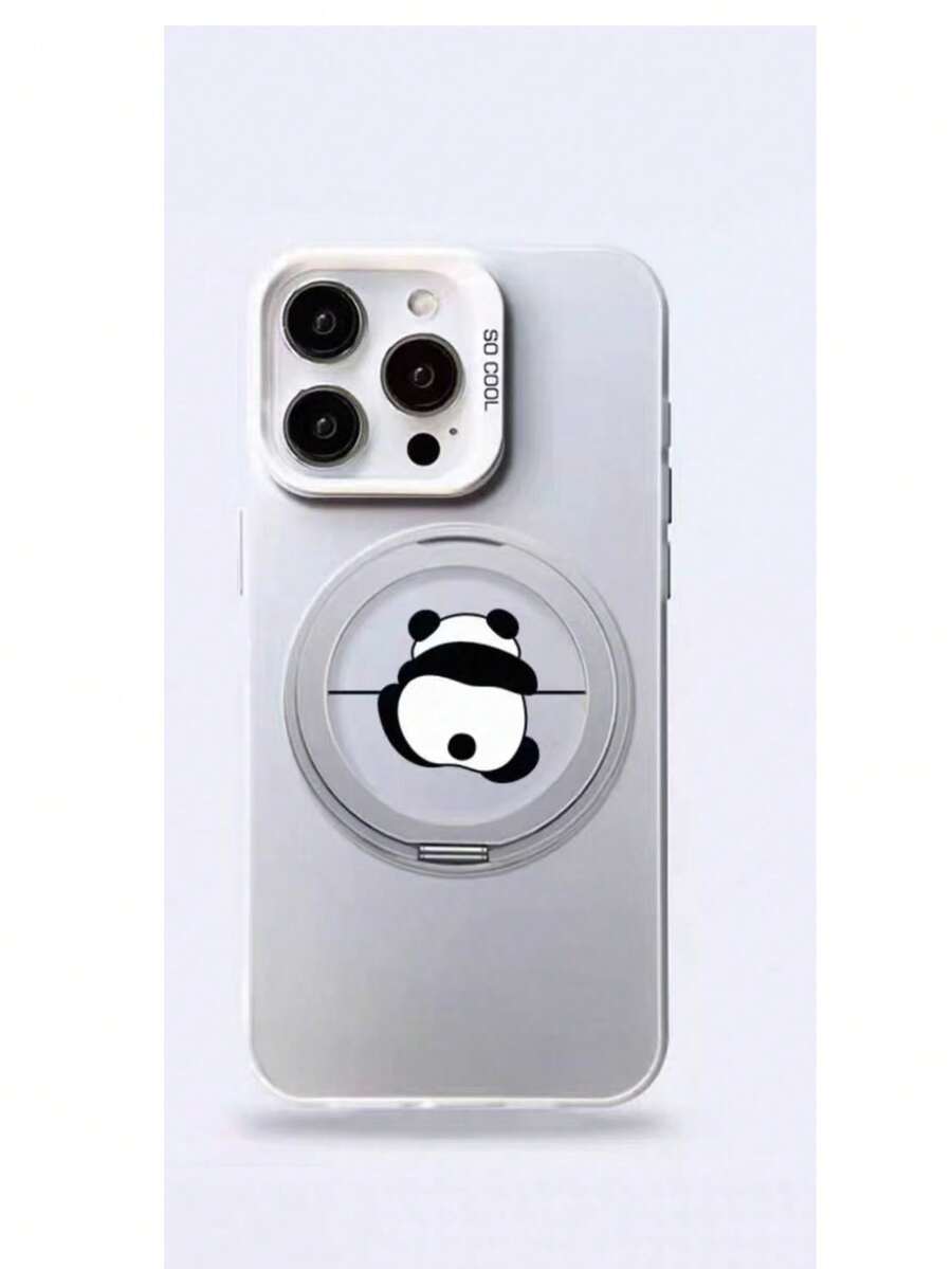 Cute Panda & Kitten Phone Holder Protective Case Compatible With IPhone 13, 14, 15 Pro Max, 16, 16 Pro Max, 17, 17 Pro Max, S21, 22, 23 Plus, 24 Ultra, 25, 25 Plus, 25 Ultra - White Panda On the Back - View 1