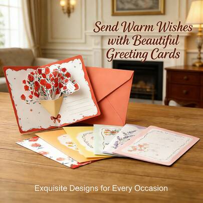 1 طقم بطاقة تهنئة بشكل باقة زهور ثلاثية الأبعاد رومانسية، بطراز زهري بسيط، مع مغلف وملصقات، مثالية كهدية لعيد الأم، بركات/اعترافات/بطاقات مفاجأة مكتوبة باليد، مناسبة للعائلة والأصدقاء والأزواج وأعياد الميلاد والزفاف وعيد الحب وعيد الأم