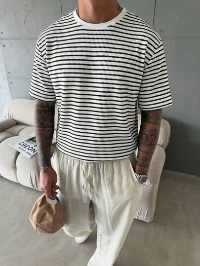 Simple Studio | 夏季时尚男士休闲条纹户外百搭针织短袖T恤