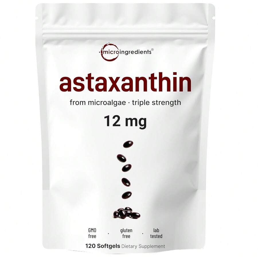 MicroIngredients Astaxanthin 12mg With MCT Oil, 120 Softgels, 4 Month Supply | Premium Astaxanthin Antioxidant Supplements* | Fresh Microalgae Source | Triple Strength, Non-GMO, Gluten Free, No Soy - 120 Đếm - Xem 1