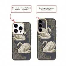 1pc Vintage Floral Heart Frame Swan Pattern TPU Phone Case Compatible With IPhone 17 Pro Max/17/16 Pro Max/15/13/12/11, S20 FE/A15/S24/A55,  Note 11/12/13 Pro, Full Body Soft Protective Cover - 款式8(1pc) - 查看 7