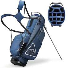 14-Way Golf Stand Bag Full Length Premium PU Leather Golf Bag with Plush Top Magnetic Pocket Dual Strap and Rain Cover for Men - Azul marino - Ver 2