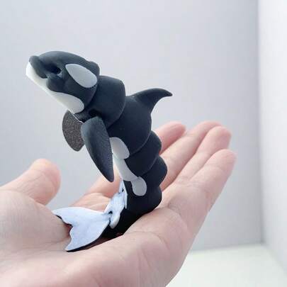 3D打印可爱黑白虎鲸模型，可活动塑料动物摆件，关节可调节，创意桌面装饰雕塑
