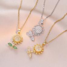 1pc Fashionable Copper Zirconia Sunflower Pendant Necklace, Luxurious, Elegant, Niche Design Women Clavicle Chain - Necklace - View 4