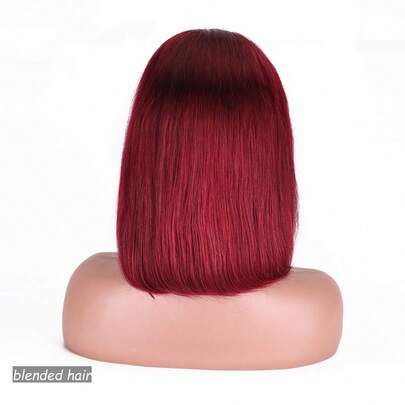 Straight Human Blended Hair Wig 99J Burgundy 13x4 Lace Front Wig 180% Density Water Wave Wig Natural Color Brazilian Women's Hair Non Glued Lace Front Wig, Suitable For Women's Pre Hair Pulling Baby Hair 8-36Inch