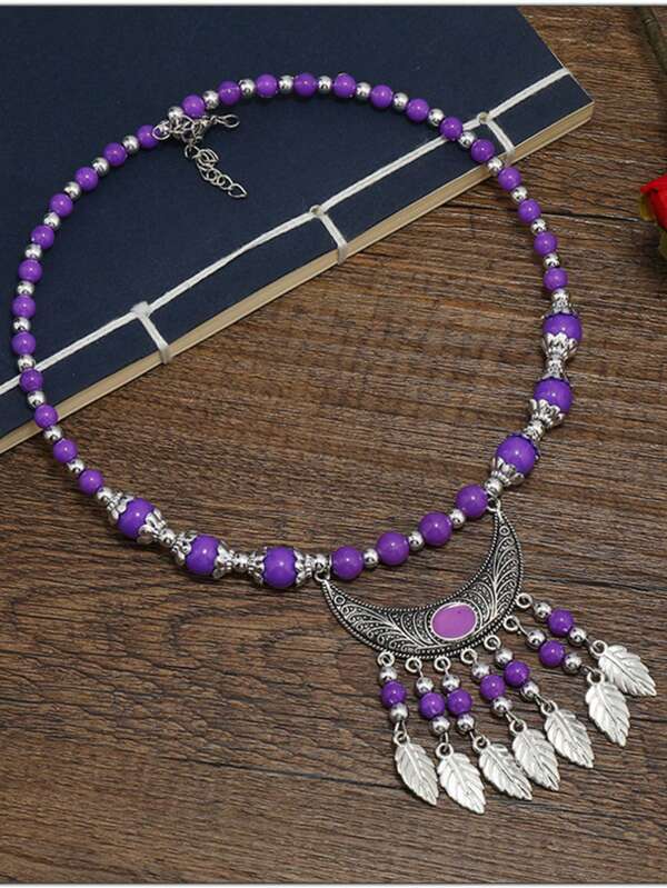 项链头饰二合一配饰，树叶吊坠项链颈链，流苏串珠项链，复古女士配饰