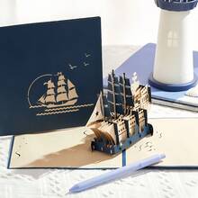3D Blue Sailboat Pop-Up Greeting Card, 3D Sailboat Card, Birthday Card For Boyfriend/Man/Son/Father, Father's Day Gift - Sailboat - View 3