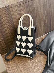 lulu kewen Crochet Bags Handheld Bag Crossbody Bag Shoulder Bags Love Pattern A Women's Handbag Crossbody Bag Shoulder Bags Is Used To Store Mobile Phone Keys, Change, And Other Personal Items During Shopping, Tourism, And Vacation - Black - View 8