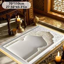 1pc Silver-White Openwork Prayer Mat, Featuring Traditional Hollow Carved Patterns, Main Color In Silver-White With Golden Trim - Multicolor - View 7