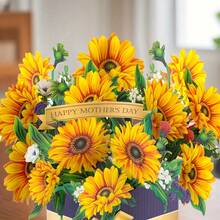 1pc Handmade 3D Yellow Sunflower Design Pop-Up Bouquet Greeting Card (Includes Envelope & Blank Note), Suitable For Birthday, Mother's Day, Anniversary, Blessings & Special Occasions, DIY - Sunflower - View 4