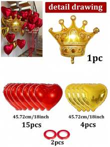 Red & Gold Decor Set - Large Gold LOVE Letter - Large Heart/Set, Polyester Foil Balloon Love Banner, Red Ribbon, Suitable For Valentine's Day, Anniversary, Wedding, Birthday Party, Home Decor, Hotel Decor, Photography Props - Multicolor - View 22