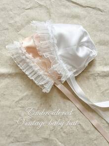 1pc Royal Style Pink Shiny Fabric Baby Bonnet, 0-3M 3-6M Months, Pink Satin Cotton - 1PC - View 10