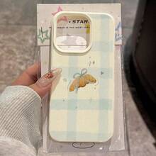 1pc TPU Material Fresh Plaid Bow Bread Pattern Phone Case Compatible With Iphone 17 Pro Max/17/16 Pro Max/15/13/12/11, S20 FE/A15/S24/A55, Compatible With Note 11/Note 12/Note 13 Pro, Full Coverage Anti-Drop Soft Shell Phone Protective Cover - White - View 1