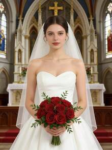 30pcs Artificial Burgundy Rose Flowers, Fake Roses, For DIY Wedding Bouquet, Valentine's Day Gift, Tabletop Decor, Bridal Shower, Valentine's Day, Mother's Day, Birthday Party Home Decoration - Burgundy - View 3