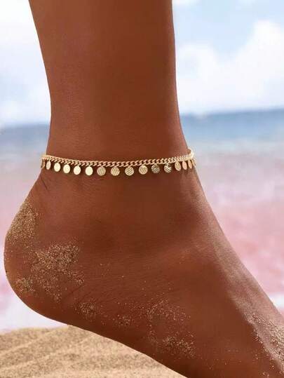 1件复古花卉圆盘脚链，女士沙滩日常佩戴饰品，夏季