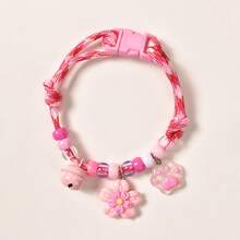 Flower Shaped Pendant Necklace, Paw Print Model Dog Collar, Pet Cat Necklace Accessories, Bell Cat Collar - Pink - View 7