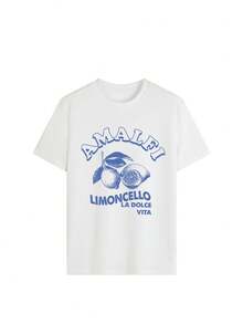 Damen Loose Fit Italien Urlaubs T-Shirt, schnelltrocknend atmungsaktiv Rundhals T-Shirt Muster mit "Amalfi Zitrone Wein Süßes Leben" Zitronen Muster, INS viraler Küstenstadt Mädchen Ästhetik Street-Style, geeignet für Strandurlaub, Kreuzfahrt, Italien Reise und Badeanzug Strandkleid Casual Weiß - Weiss - Übersicht 2