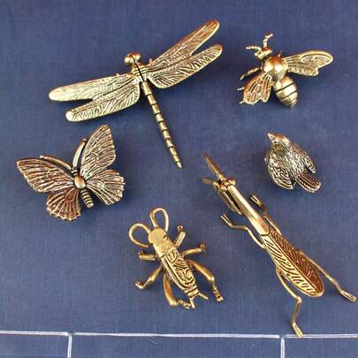 Brass Dragonfly, Cicada, Cricket, Mantis, Bee Figurines, Complete Insect Decor Collection
