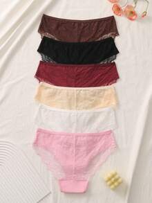 6 Pcs Women Contrast Lace High Waisted Cotton Brief - Multicolor - View 3