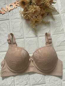 Set Of 2 Lace Bras With Padded Cups, Adjustable Straps, Reinforced Underwire, Polyamide Bras For Comfort And Support - 黑色和米色 - 查看 3
