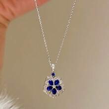 优雅三叶草蓝色吊坠项链，铂金镀层锁骨链，女士日常佩戴饰品 - 藍色 - 查看 5