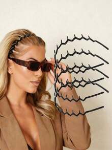 2pcs/3pcs/4pcs Fashion Non-Slip Headbands, Glossy Black And Leopard Print Combination, Stylish Headband With Teeth Wave Design, Home Skincare Headband, Suitable For Daily Face Washing Or Makeup - 黑色 - 查看 12