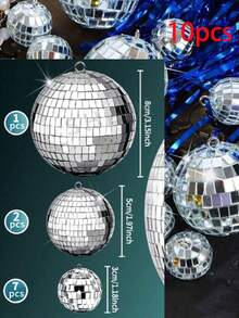 10pcs Disco Ball Set In Assorted Sizes - 1.18/1.57/3.15 Inches - Various Round Silver Disco Balls, Suitable For 70s 80s Disco Themed Birthday, New Year, Party, Home Decor, Christmas Gifts, Disco Ball Decorations Christmas Decorations Room Decor Winter Christmas Decorations Home Christmas Gifts Christmas Decor - Silver - View 14