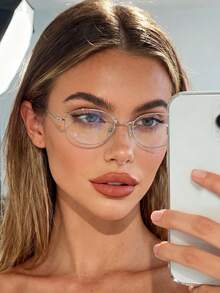 一副男女通用的复古银色椭圆形眼镜，适合电脑、游戏、电视和智能手机使用，保护眼睛免受电视和电脑屏幕的伤害。 - 銀色 - 查看 4