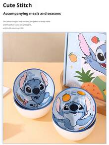 Disney Bộ bát cơm và bát súp bằng gốm hình Stitch, bộ đồ ăn hoạt hình dễ thương, bộ quà tặng gia dụng chất lượng cao. - Nhiều màu - Xem 6