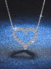 1件时尚优雅心形项链，镶嵌锆石，奢华精致项链吊坠首饰 - 項鍊 - 查看 3