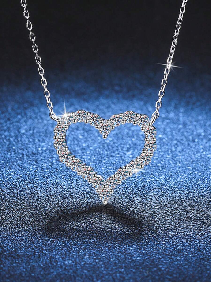1pc Fashionable Elegant Heart Shaped Necklace With Zirconia Stones, Luxurious Delicate Necklace Pendant Jewelry - Necklace - View 1
